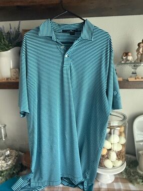 RLX Ralph Lauren Teal and Black Striped Polo